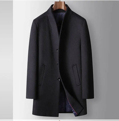 High-quality, Fashionable, Stylish, Versatile, for Banquets, Shopping, Trendy Business, Casual, Solid-color Men's Woolen Overcoa