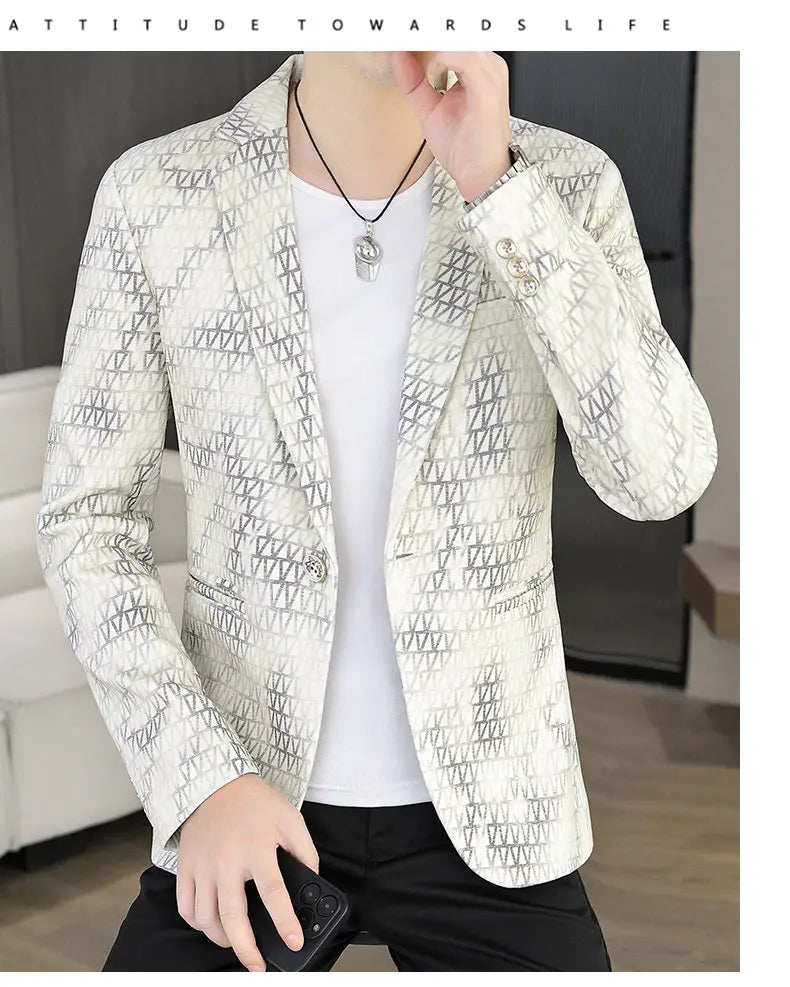 Blazer Autumn and Winter Men Fashion Outdoor Wedding Slimming Business Versatile Printed Casual Korean-style Formal Wear Blazer