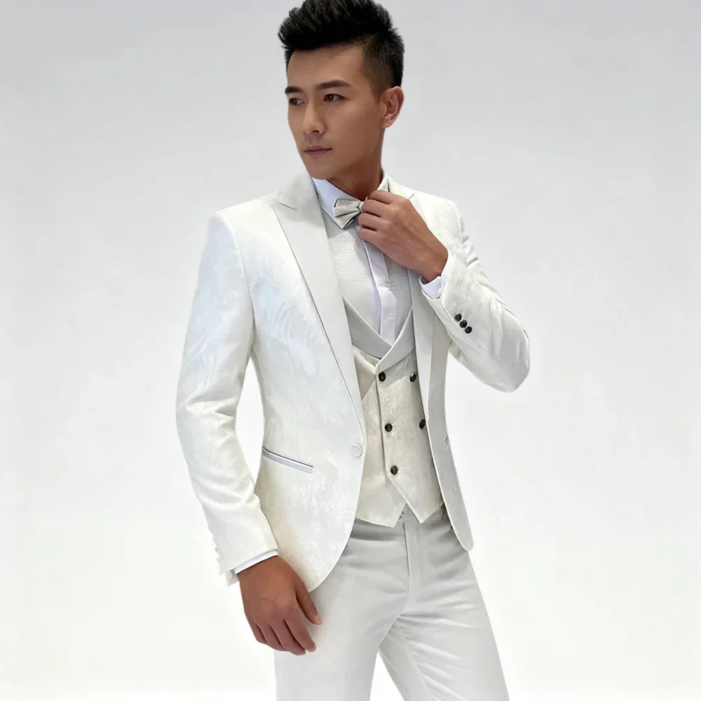 Elegant Jacquard Men's Suits Slim Fit 3 Pieces Blazer+Vests+Pants for Party Prom Tuxedos Business Set Wedding Men Clothes Outfit