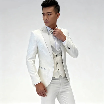 Elegant Jacquard Men's Suits Slim Fit 3 Pieces Blazer+Vests+Pants for Party Prom Tuxedos Business Set Wedding Men Clothes Outfit