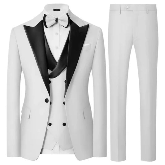 Costume de luxe 3 pièces pour homme, blazer à revers satinés, gilet et pantalon, tenue de cérémonie élégante pour mariage, bal de promo, gala