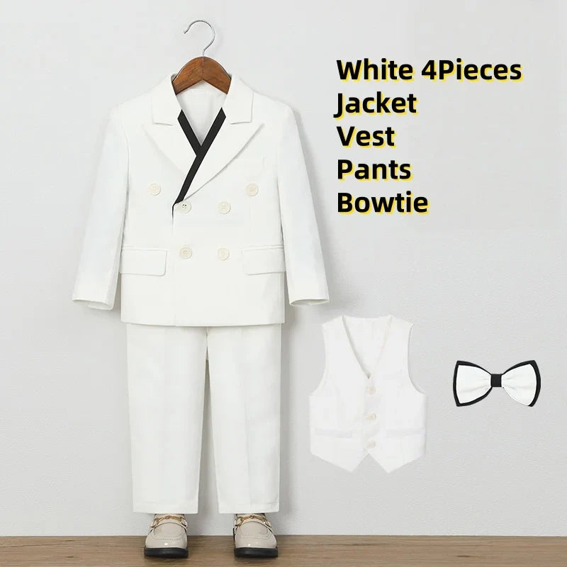 Children's White Suit Set Boys Autumn Winter Piao Host Speech Performance Costume Kids Wedding Birthday Party Photography Outfit