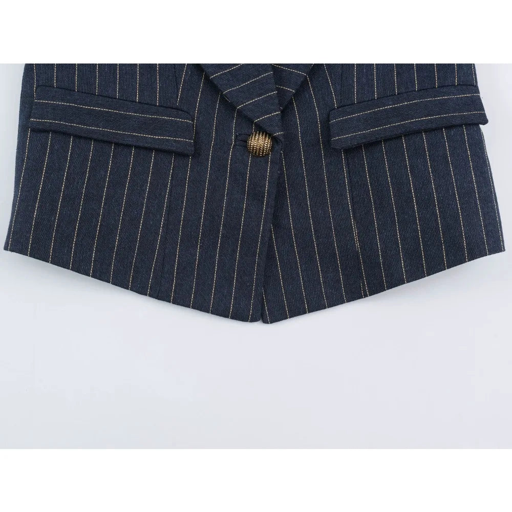 Elegant Fashion Women's Pinstripe Blazer New in Autumn Blazer with Embossed Button Long Sleeves Women Blazer with Asymmetric Hem