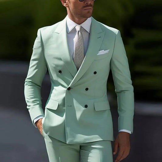 Luxury XS-6XL Formal Men's Busines Party 2 Pieces Blazer+Pant Lapel Pant 2026 Men Suit Slim Fit