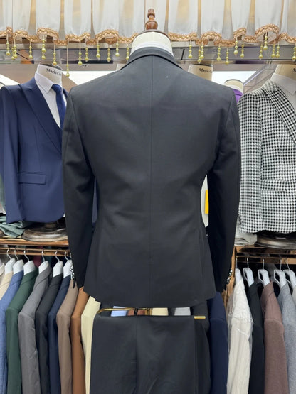 2026 New Black Suit Set 3 Pieces For Men Wedding Groom Sets Handsome Peak Lapel Men's Slim Fit Suits Birthday Party Outfit