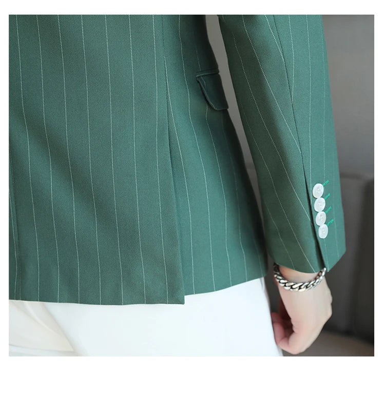 2026 Classic Striped Versatile Suit Jacket Men's Korean Fashion Casual Business Blazers Office Wedding Party Host Formal Jackets