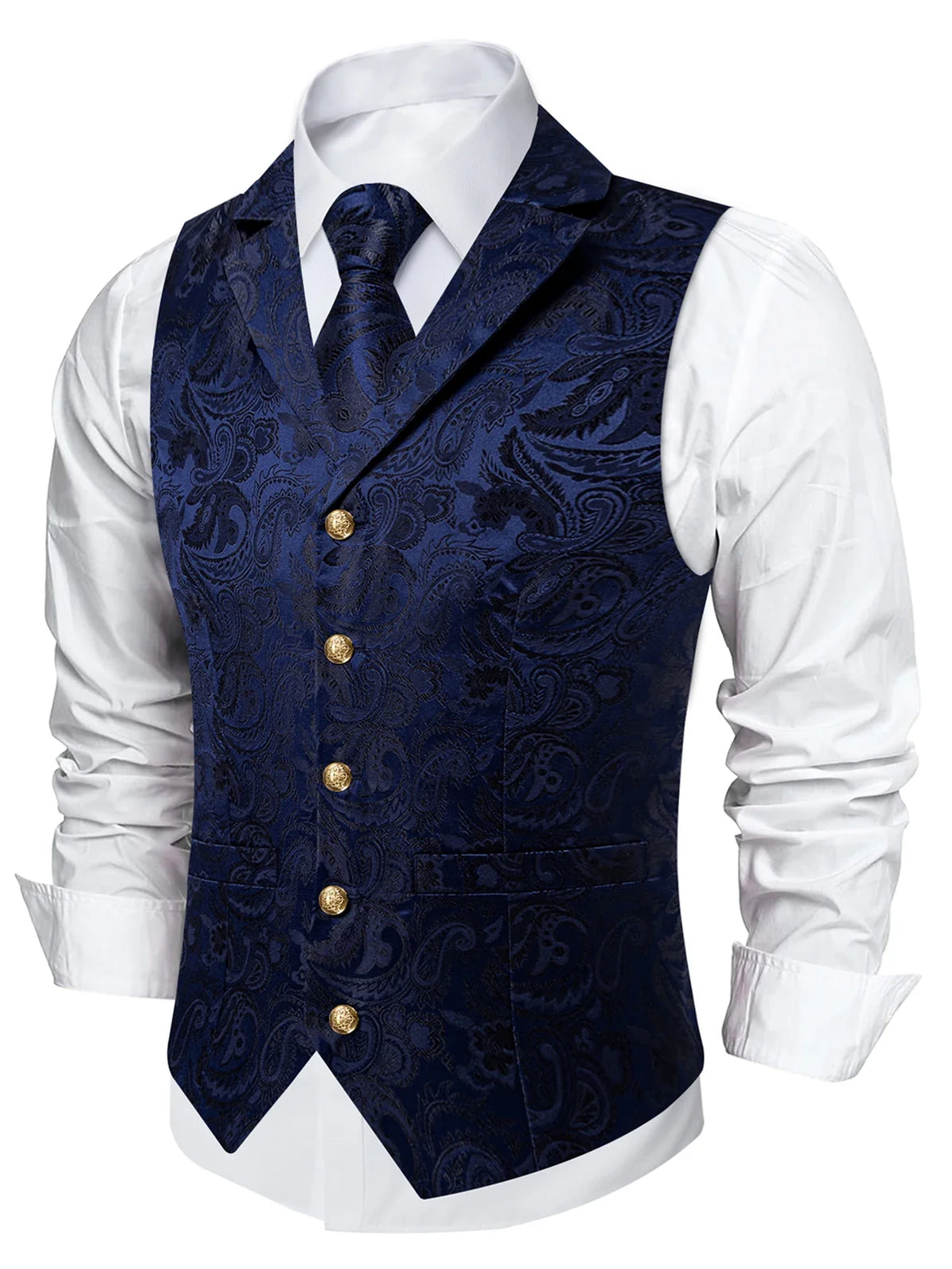 Men's Formal Vest Set with Paisley Pattern, Tie, Pocket Square & Cufflinks for Party & Events