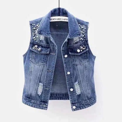 New Female Cowboy Vest Tops Coat Chinese Style Buckle Female Denim Waistcoat Jacket Ladies Cardigan Leisure Sleeveless Outerwear
