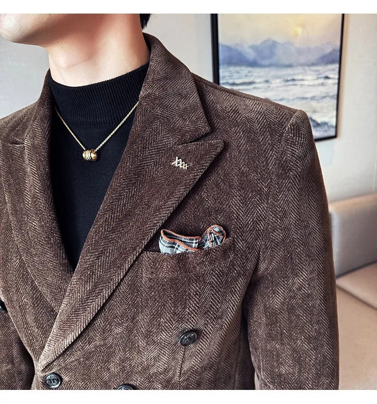 2025 Winter Woolen Men's Wedding Groom Suit Double Breasted Suit 3 Piece Set Business Casual Office Work Party Prom Dress Suits