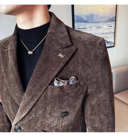 2025 Winter Woolen Men's Wedding Groom Suit Double Breasted Suit 3 Piece Set Business Casual Office Work Party Prom Dress Suits