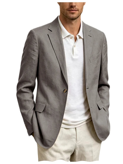 Men's Linen Blend Blazer One Button Lightweight Casual Business Suit Jacket Slim Fit Formal Sport Coat For Wedding Party Office