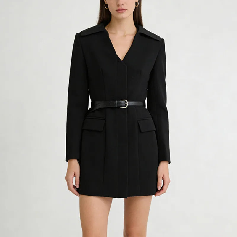 Women Elegant Fashion Blazer Belted Slim Fit V-neck Long Sleeves Office Lady Temperament High-end Jacket New Spring HK20000