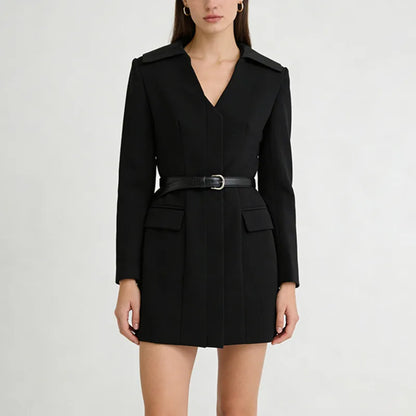 Women Elegant Fashion Blazer Belted Slim Fit V-neck Long Sleeves Office Lady Temperament High-end Jacket New Spring HK20000