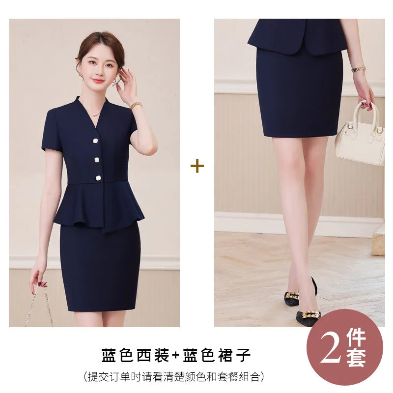 Short Sleeve Suit Professional Set Summer Hotel Management Front Desk Reception Manager Workwear Waiter Uniform Formal Wear