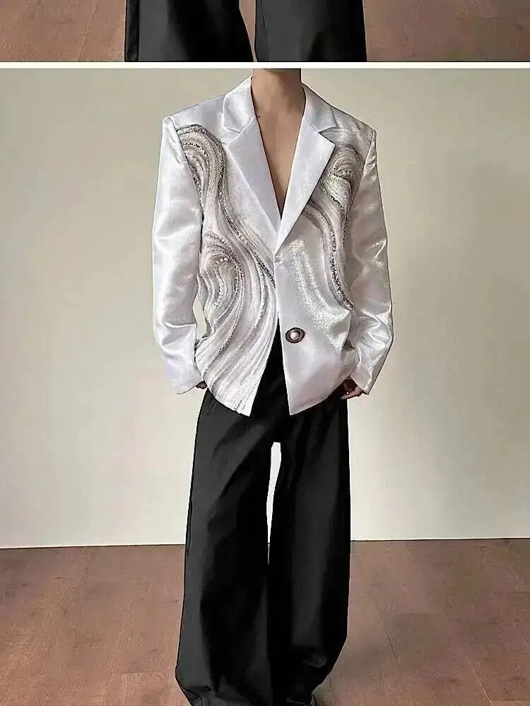 2026 New Original Luxury Temperament Sequin Gauze Patchwork Design Blazer Coat Men Elegant Handsome Casual Jacket JY7013