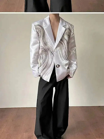 2026 New Original Luxury Temperament Sequin Gauze Patchwork Design Blazer Coat Men Elegant Handsome Casual Jacket JY7013