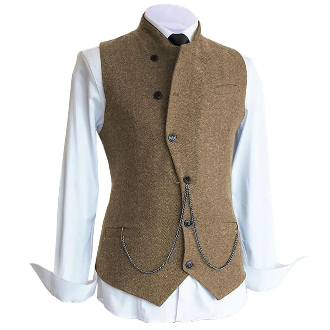 Men's Herringbone Suit Vest – Single Breasted Formal Waistcoat for Wedding & Events