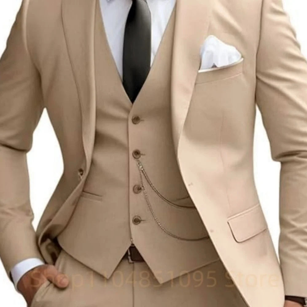 Elegant Mint Green 3 Piece Men's Suit Groom Tuxedos Business Suits Slim Fit Notch Lapel Blazer Vest Pants for Wedding Party Prom