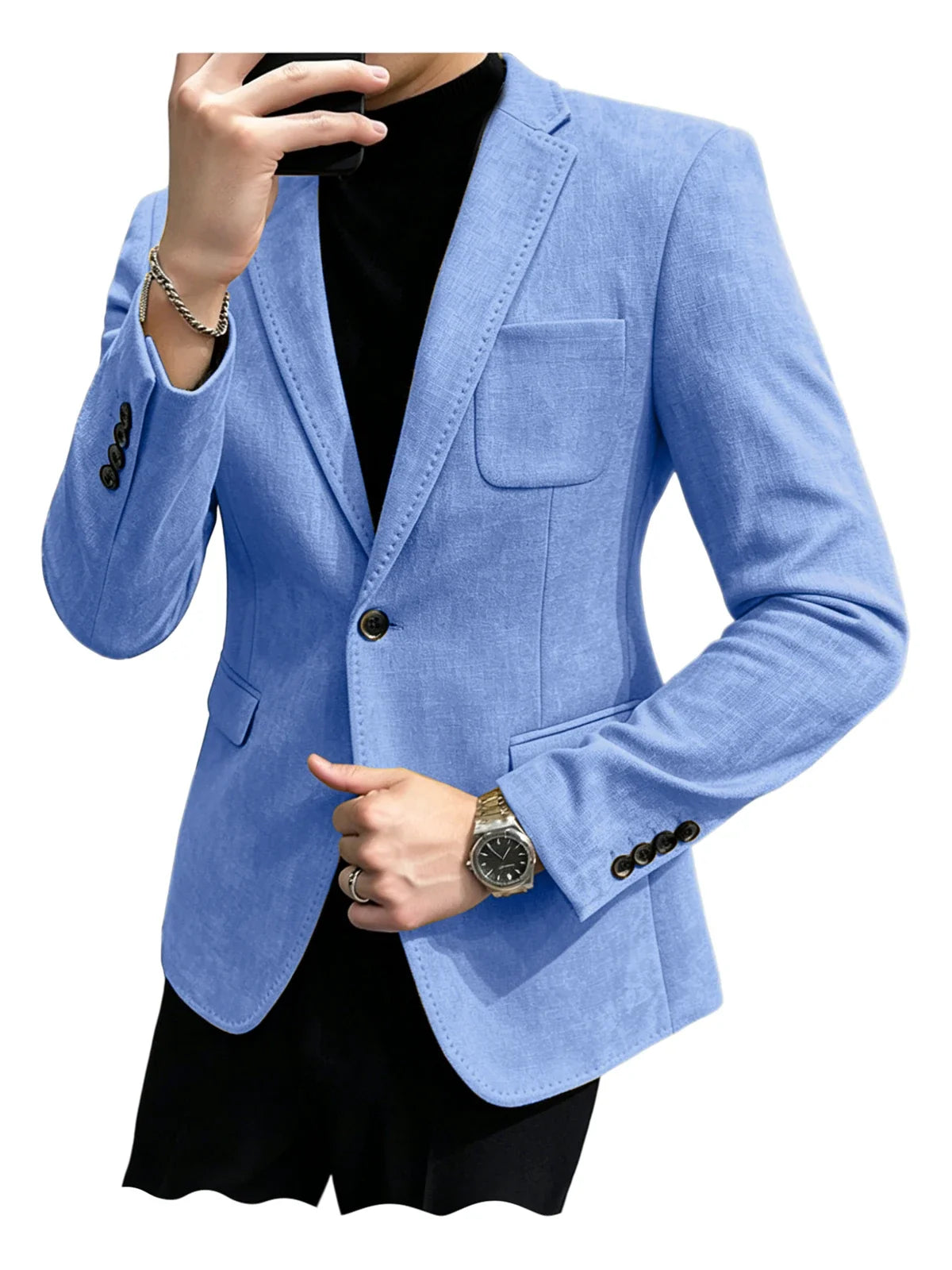 Cotton Linen Blend Men Suit Blazer Slim Fit Breathable Soft Man Jacket For Business Wedding Office Daily Vacation Outdoor Coat