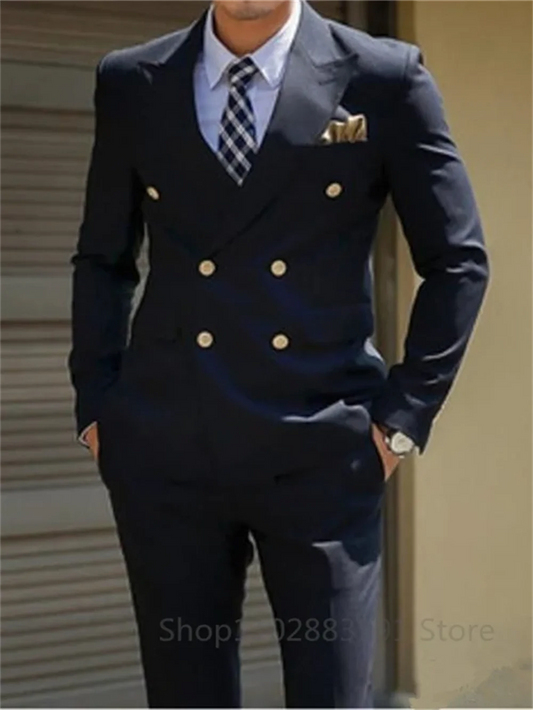 Costumes 2 pièces pour homme Coupe ajustée sur mesure, Double boutonnage, Veste de marié, Pantalon, Smokings, Ensemble habillé d'affaires