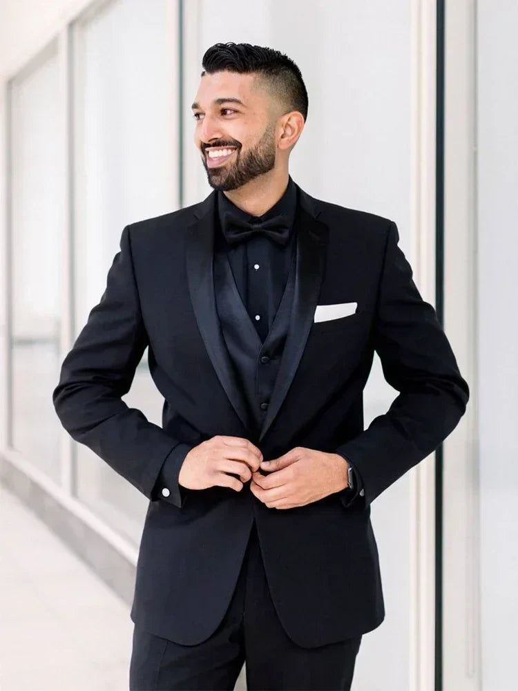 Black Formal Wedding Elegant Men Suits Groom Tuxedo Prom Slim Fit Blazer Hombre High Quality Custom 3 Piece Set Costume Homme