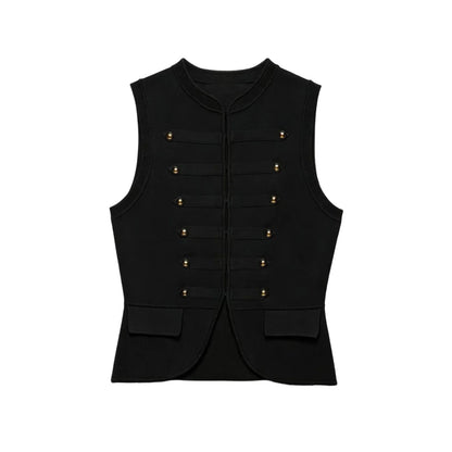 Women Elegant Solid Sleeveless Vest Double Breasted Decorative Slim Fit Short Chic Top 2026 Summer Casual Beach Vacation Top