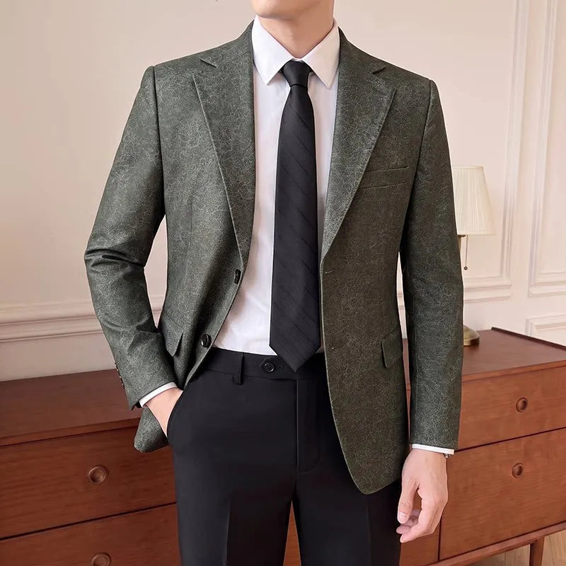2026 Luxury Leather Suit Jacket Men's Business Casual Leather Men Blazers Social Wedding Groom Banquet Formal Coat Streetwear