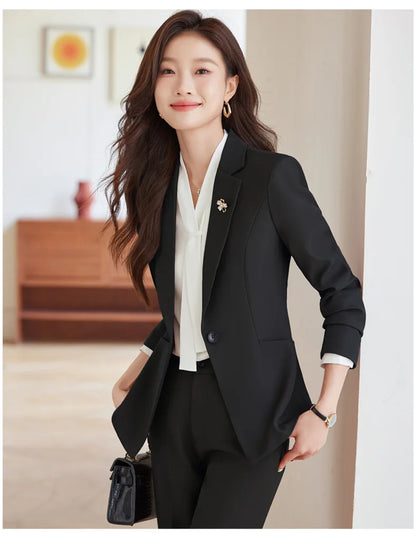2026 Professional Womens Autumn and Winter New Two-Piece Long-Sleeved Suit + Trousers. Fashion Boutique Suit