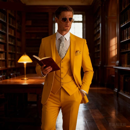 3-Pieces Men's Suit Unique Slim Fit Wedding Lapel Jacket Vest With Pant And Waistcoat Elegant Groomsmen