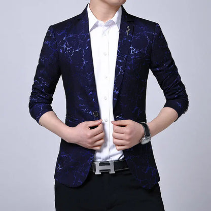 Men's Blazer Korean Style Dark Pattern Single Breasted Smart Casual Spring
