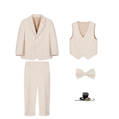 Kids Gray Jacket Vest Pants Bowtie Brooch 5Pieces Performance Costume Boys Formal Wedding Birthday Baptism Blazer Suit