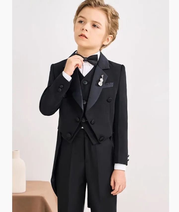 Boys Black 007 Piano Photography Suit Kids Party Ceremony Costume Children Birthday Wedding Prom Eve Performance Tuxedo Dress