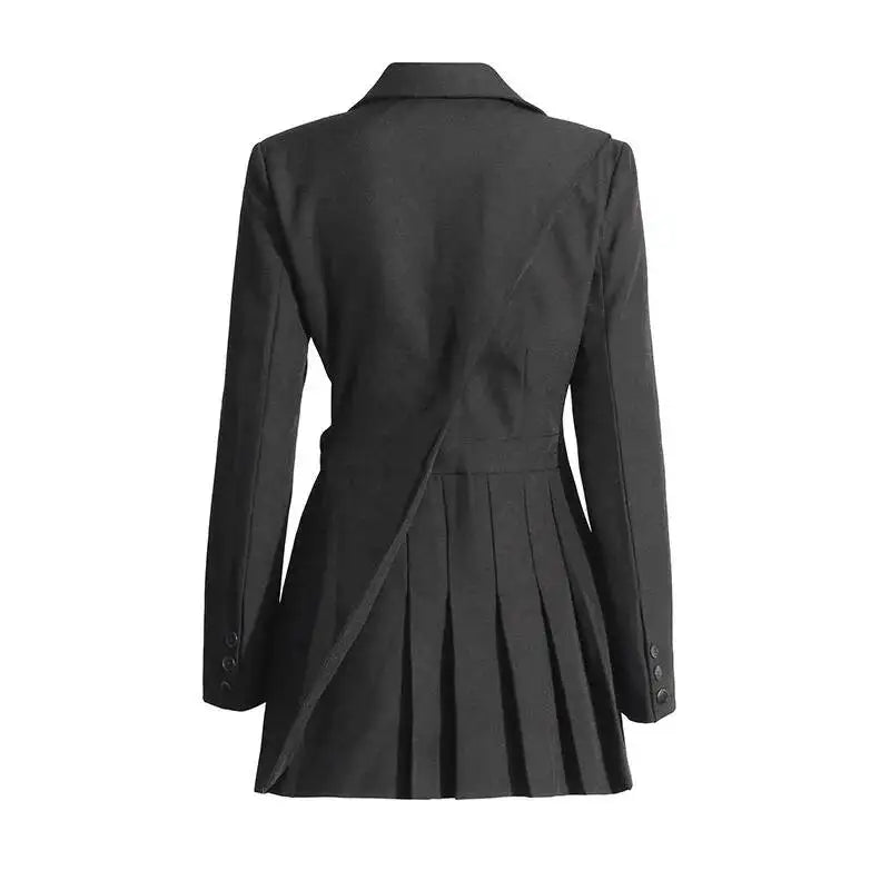 Women Blazer Asymmetric Single Breasted Waist Hollow Out Ruched Slim Fit Elegant Fashion High-end Dresses New Spring HK8685