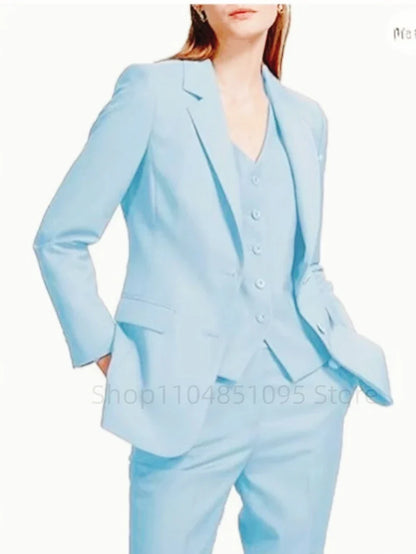 Office Ladies Pantsuits Solid Women Business Classic Single Breasted Flared Pants Blazer Vest Pants Three Piece Set Formal Suit