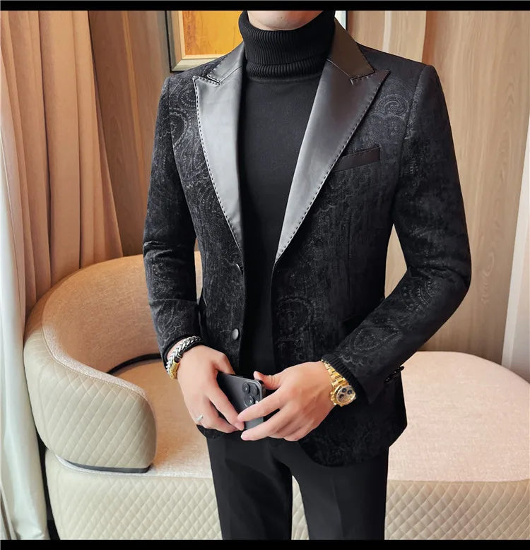 High-quality men's fashionable suit jackets, autumn and winter casual patchwork suits, new high-end patchwork suits