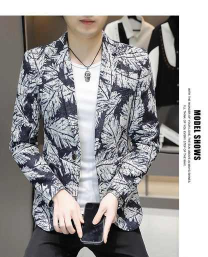 Blazer New Men's Fashionable Casual Business Gentleman Outdoor Trendy Print Banquet Versatile and Slimming Korean Version Blazer