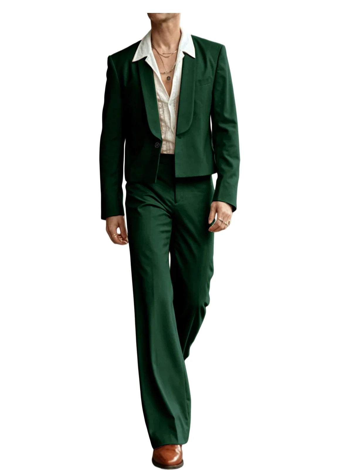 Men's 2-Piece Suit Set – Cropped Blazer & High Waist Flare Pants | Shawl Lapel Tuxedo for Formal & Party Occasions