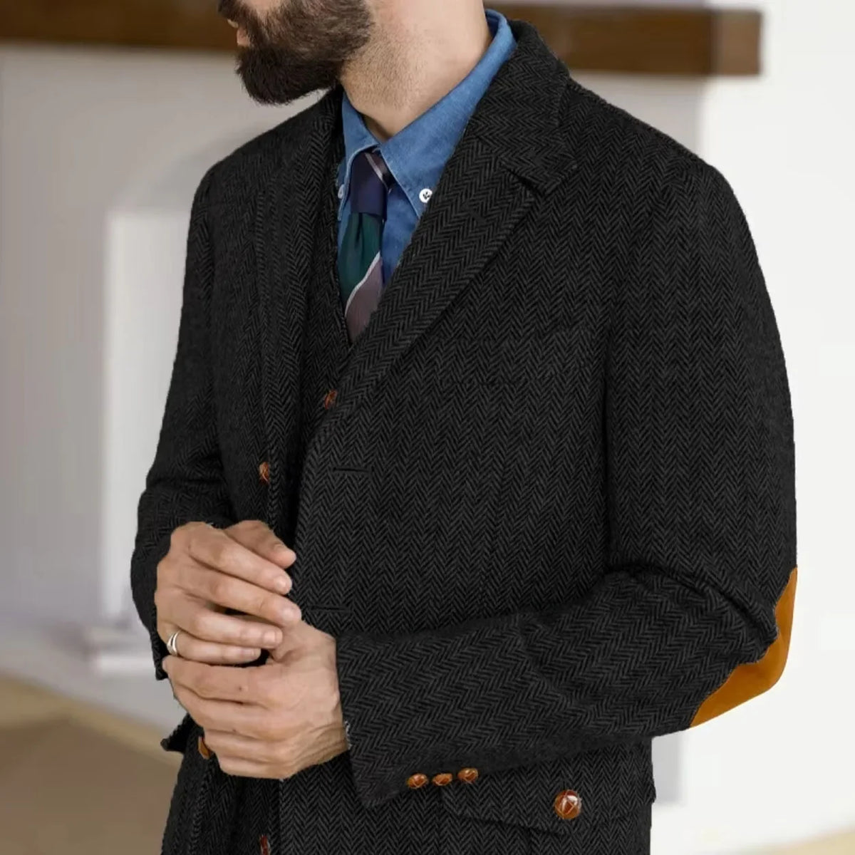 Herringbone Tweed Tweed Hunting Casual Blazers Autumn/Winter Vintage British Men's Suit Jacket Fashionable Gentleman Wedd Attire