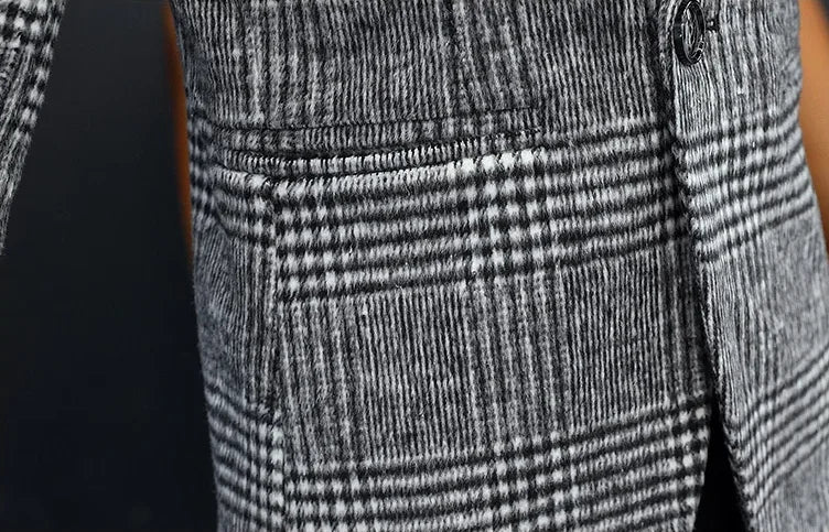 Men's Plaid Blazer Smart Casual Single Breasted Khaki Gray Autumn Office Jacket