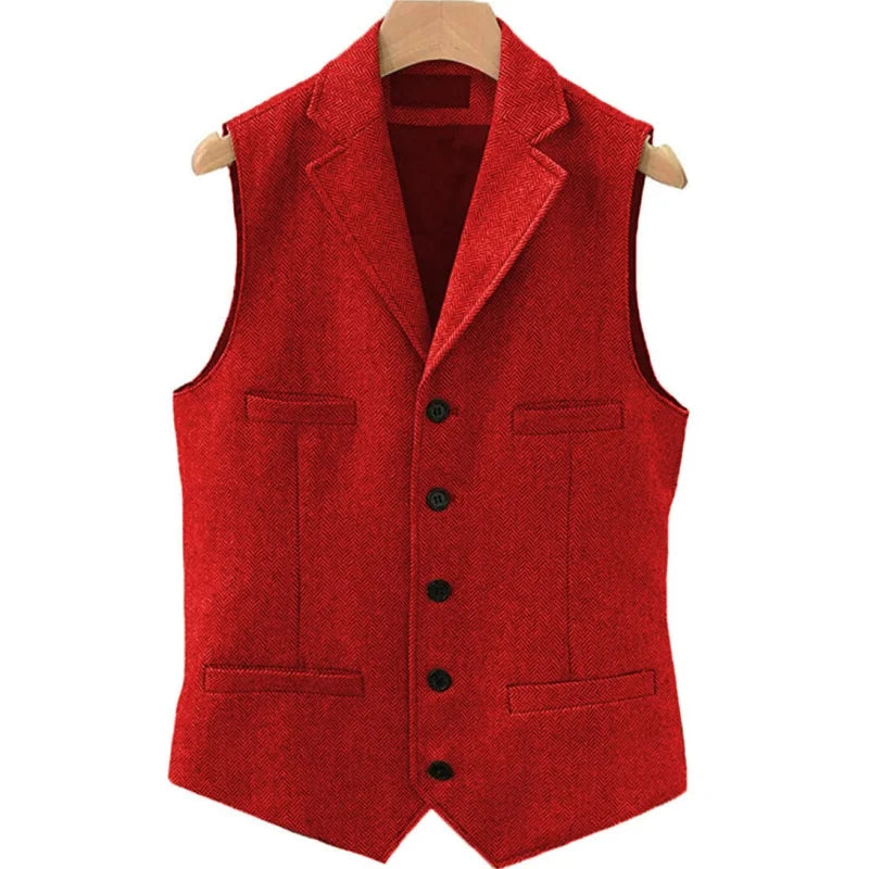 Men's Herringbone Vest – Single Breasted Waistcoat for Wedding & Formal Occasions