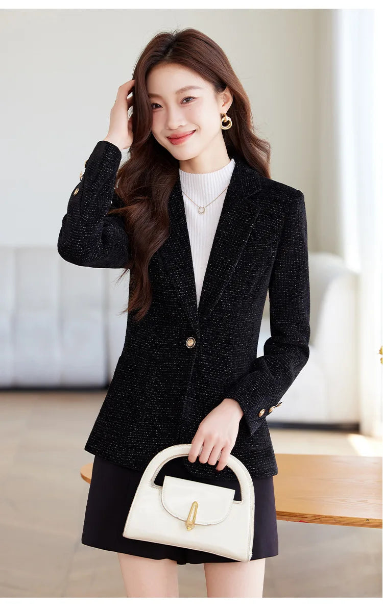 Spring Autumn New Suit Coat Women Fashion Slim Gold velvet Long-sleeved Suit Jacket Female Commuting Business Casual Blazer coat