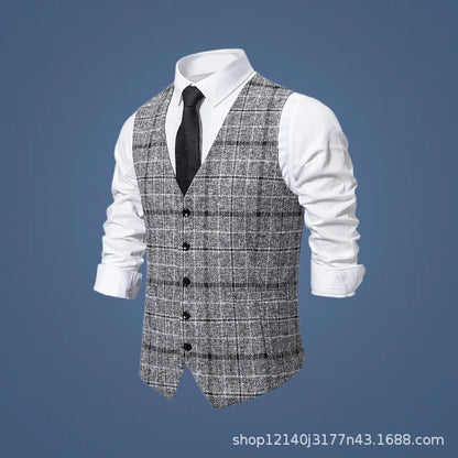 Men's Slim Fit Single Breasted Suit Vest – Plaid Waistcoat for Weddings & Banquets