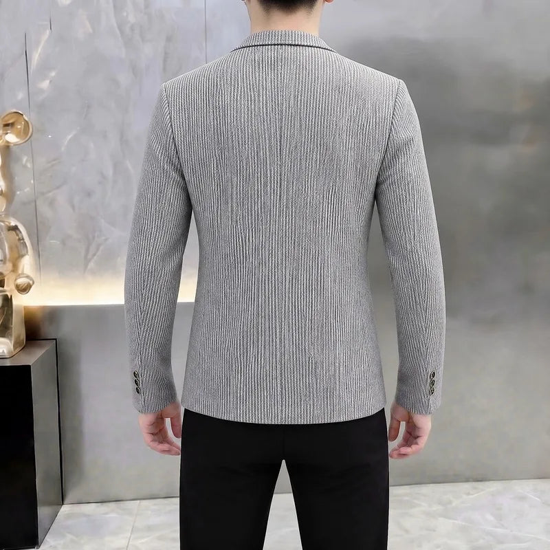 Autumn Winter Suit Jacket Men's Korean Slim Fit Striped Casual Blazers Wedding Business Streetwear Social Dress Jackets 2026