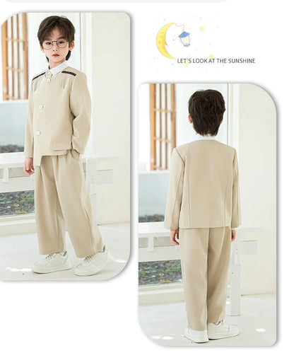 Children's New Chinese Style Clothing Set Fower Boys Baby's First Birthday Party Dress Kids Host Catwalk Performance Costume