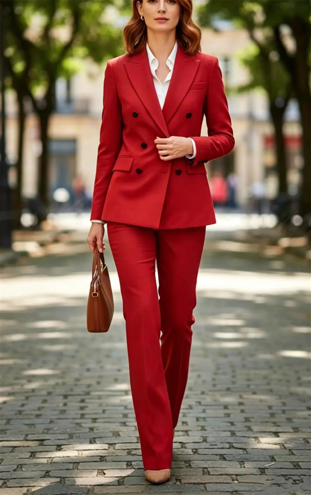 Red Women's Suits Elegant Pantsuit Double Breasted Jacket Wedding Outfit Female Clothing Office Lady Blazer Set (Jacket+Pants)