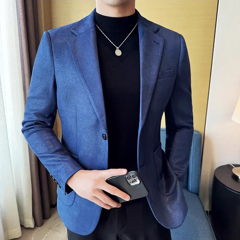 Vintage Suede Line Bronzing Striped Suit Coats 2025 Autumn New High Quality Men Slim Business Social Formal Suit Coats Tailcoat