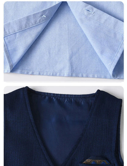 Baby Boys Sage Green Vest Short Sleeve Shirt Bow Tie Shorts 4pcs Clothes Set Kids Wedding Birthday Gentleman Formal Suit Set