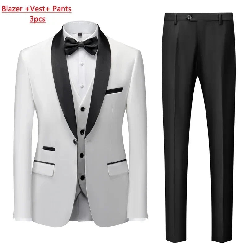 Men's Slim Fit Formal Suit Set – Blazer, Vest & Pants for Weddings & Parties