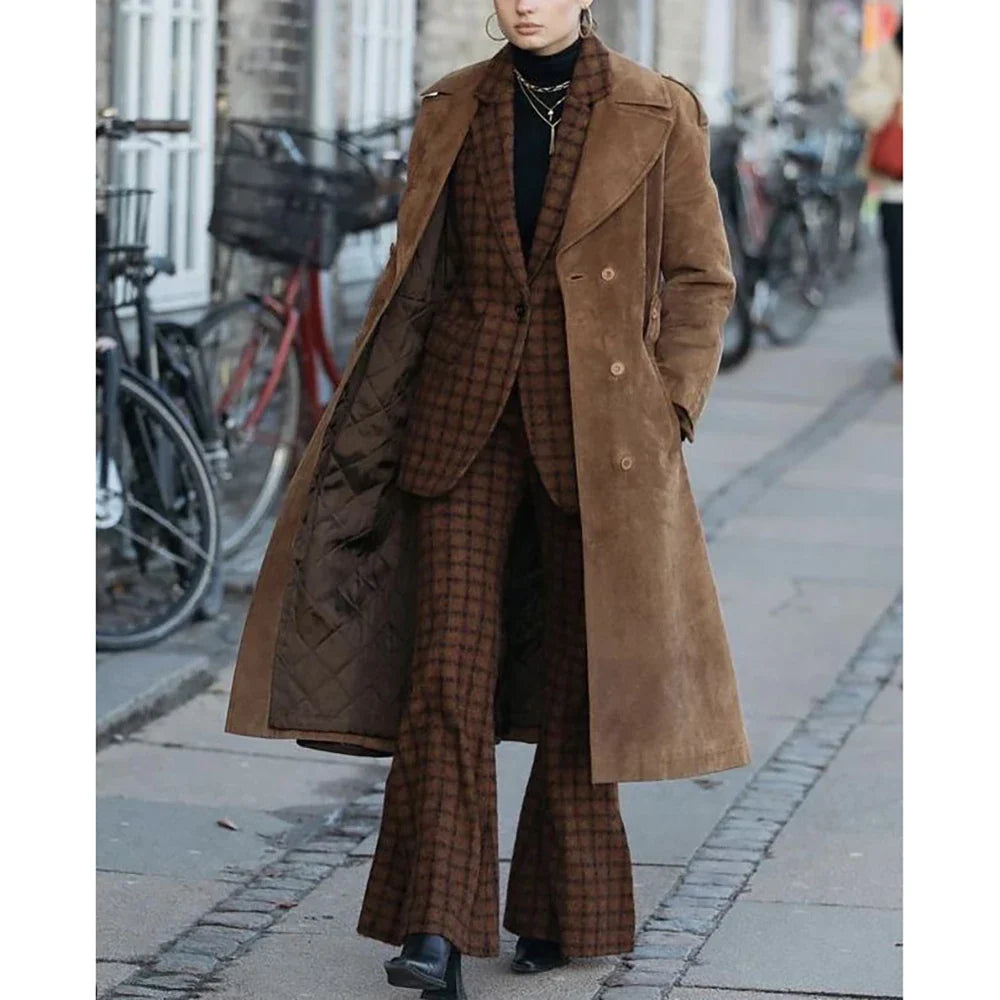 Single Button Suit Set for Women Warm Business Office Pantsuit Formal Blazer and Trousers Elegant Professional Attire for Winter