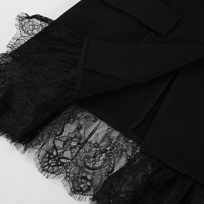 Elegant Black Lace Splice Long Sleeve Women's  Commute Style Fashion Design Polyester Fabric Business Casual Coat